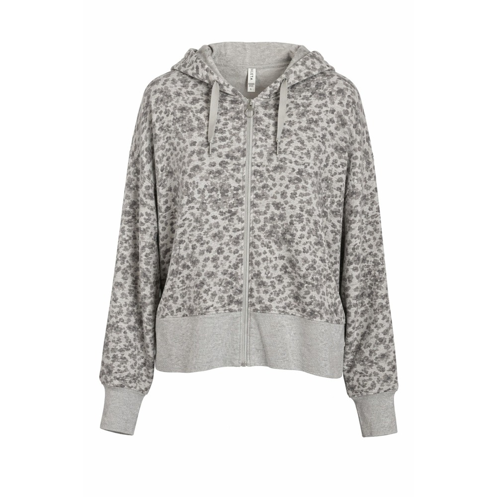 Athleta Balance Hoodie Jacket L Gray Printed Knit Full-Zip Pockets Yoga Fitness